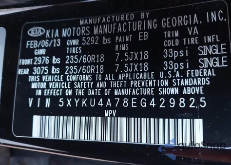 2014 Kia Sorento Ex V6 from USA, damaged, VIN 5XYKU4A78EG429825